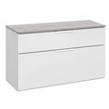 Scarpiera Panca GALAVERNA con Cassetto e Ribalta, 90x50x35 cm, Colore Cemento e Bianco, Made in Italy