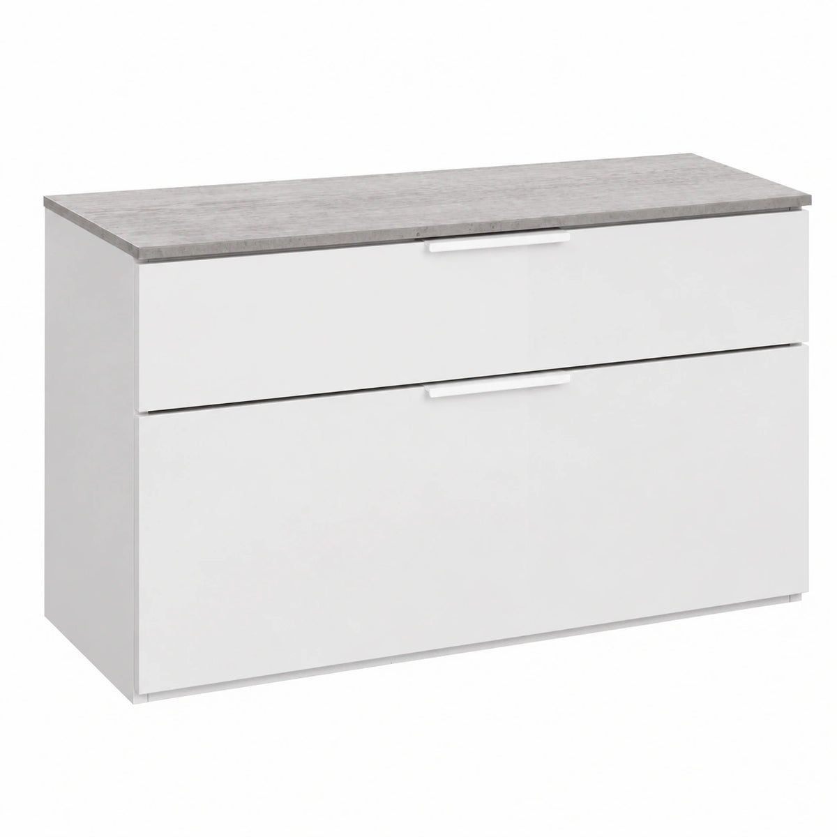 Scarpiera Panca GALAVERNA con Cassetto e Ribalta, 90x50x35 cm, Colore Cemento e Bianco, Made in Italy