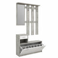 Mobile Ingresso Multifunzione con Scarpiera e Specchio, 100x25x180 cm, Bianco e Grigio Cemento