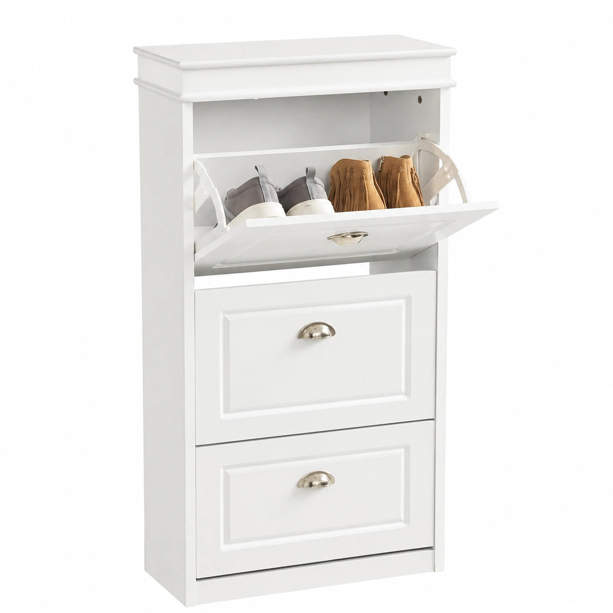 Scarpiera Salvaspazio in Legno con 3 Ante - Mobile Moderno per Ingresso, Corridoio o Camera 53x24x117cm Bianco