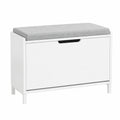 Scarpiera Salvaspazio in Legno con Panca e Ripiani, Bianco, 113kg, L60xP24xA52 cm