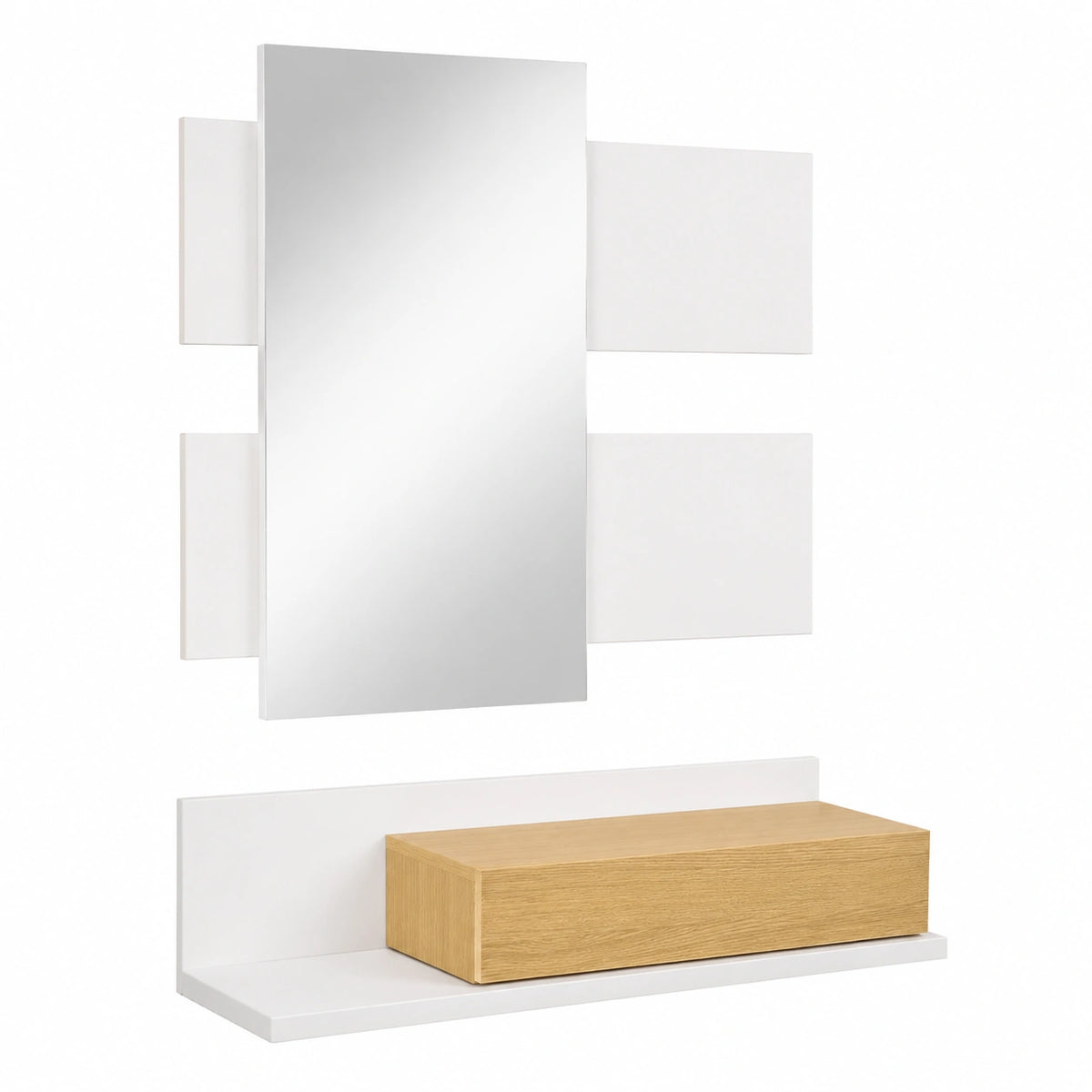Mobile da Ingresso Moderno con Specchio e Cassettiera in Legno, 40x70cm, Montaggio a Muro