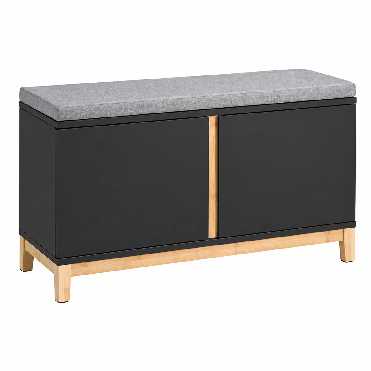 Scarpiera da Ingresso con Seduta, 2 Ante e Contenitore, Legno e Bambù Nero 90x34x46cm