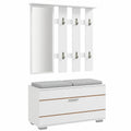 HOMCOM Set Ingresso Multifunzionale con Appendiabiti, Specchio, Panca Imbottita e Scarpiera per 8 Scarpe, Bianco