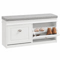 SoBuy Scarpiera Salvaspazio con Panca Imbottita, Cassapanca Regolabile per Ingresso, Corridoio e Camera, Dimensioni Compatte 104x24x52cm, Bianco