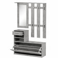 HOMCOM Armadio da Ingresso con Scarpiera, Specchio e Mensole, Grigio Cemento, 90x10x102cm