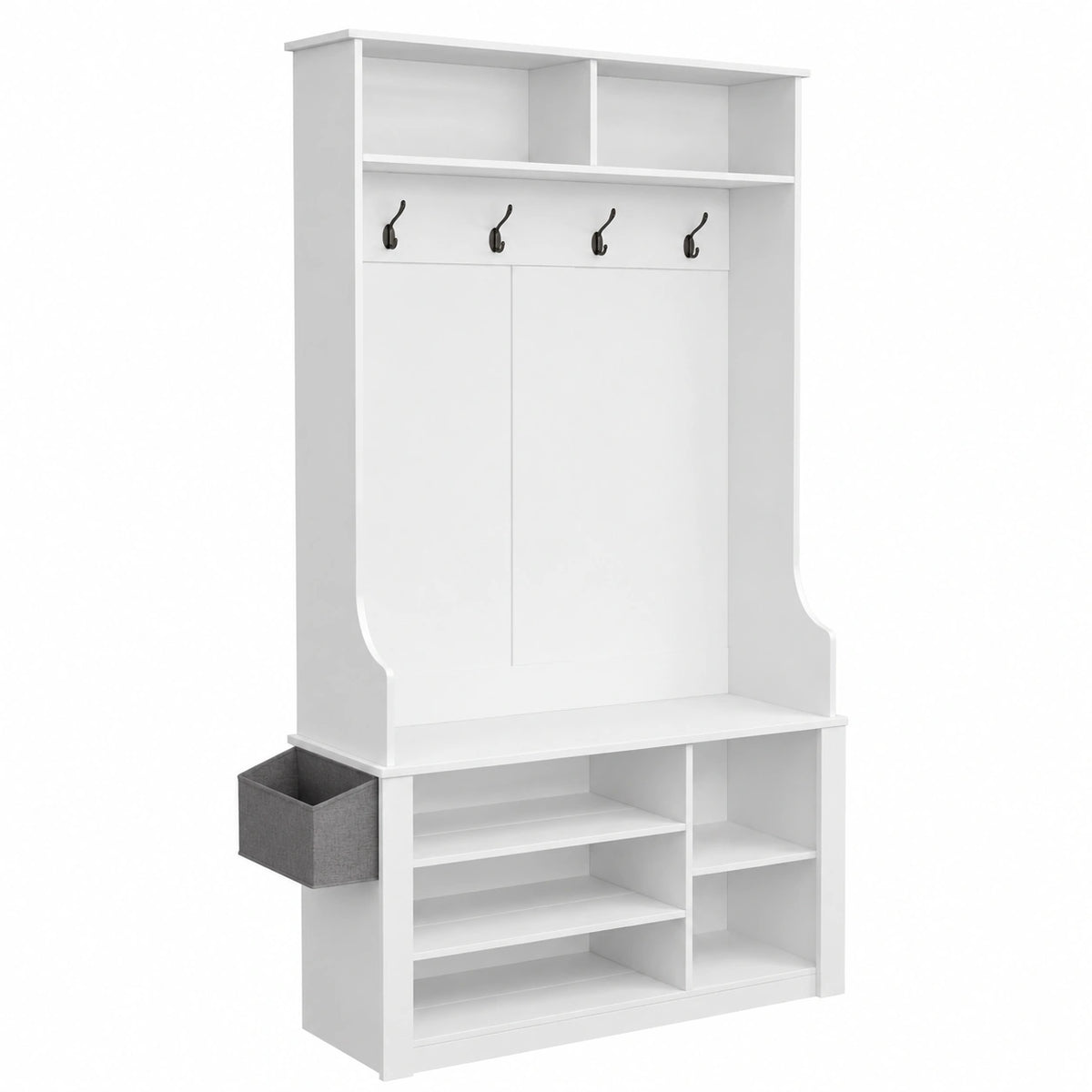 Attaccapanni Salvaspazio con Panca e Scarpiera, 4 Ganci e 5 Ripiani Regolabili, Mobile Ingresso Bianco 90x30x183 cm
