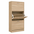 Scarpiera Salvaspazio in Legno Melaminico con 3 Scomparti, Design Slim, Rovere, 60x24x120 cm