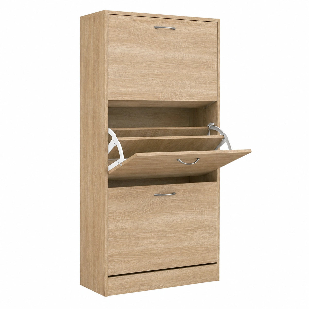 Scarpiera Salvaspazio in Legno Melaminico con 3 Scomparti, Design Slim, Rovere, 60x24x120 cm