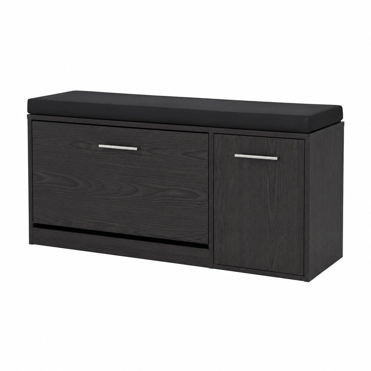 Panca Scarpiera Salvaspazio con Seduta Imbottita e Anta Ribaltabile - Design Moderno in Legno per Ingresso, Corridoio o Camera da Letto 100x30x46 cm (Nero)
