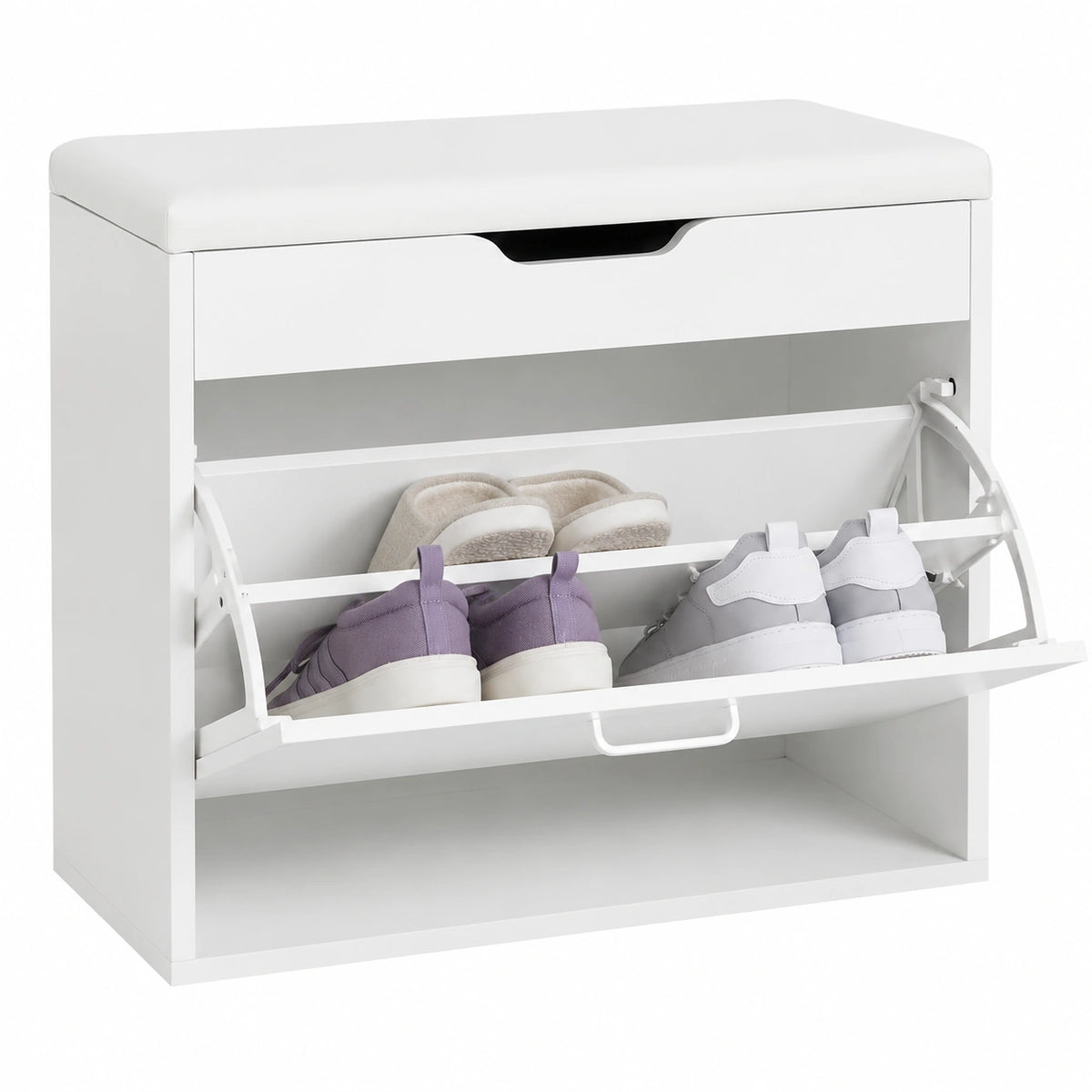 Scarpiera Salvaspazio con Panca e Contenitore Nascosto, Bianco 60x30x50 cm, 120kg