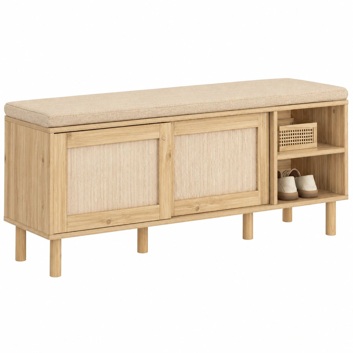 Panca Scarpiera Ingresso con Seduta e 2 Ante, Fino a 230kg, Design Moderno in MDF, 121x35x49cm
