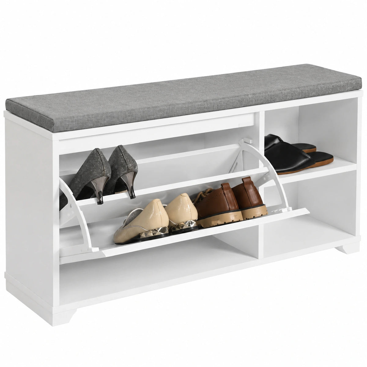 Panca Scarpiera Salvaspazio con Cuscino e Vani Regolabili 90x24x46 cm - SoBuy