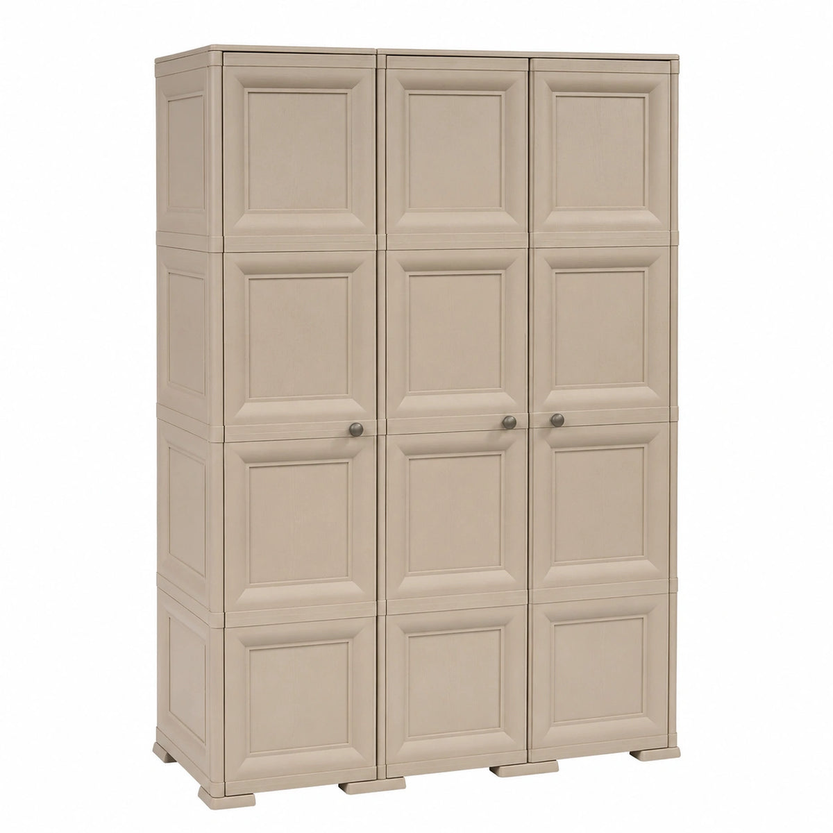 Armadio Alto in Plastica con 3 Ante e Spazio Portascope, 118x43x164 cm, per Interni ed Esterni Coperti, Colore Taupe