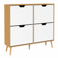 Scarpiera Salvaspazio in Legno con 4 Cassetti Ribaltabili, Ripiani Regolabili per 16 Paia, 95x26x95 cm