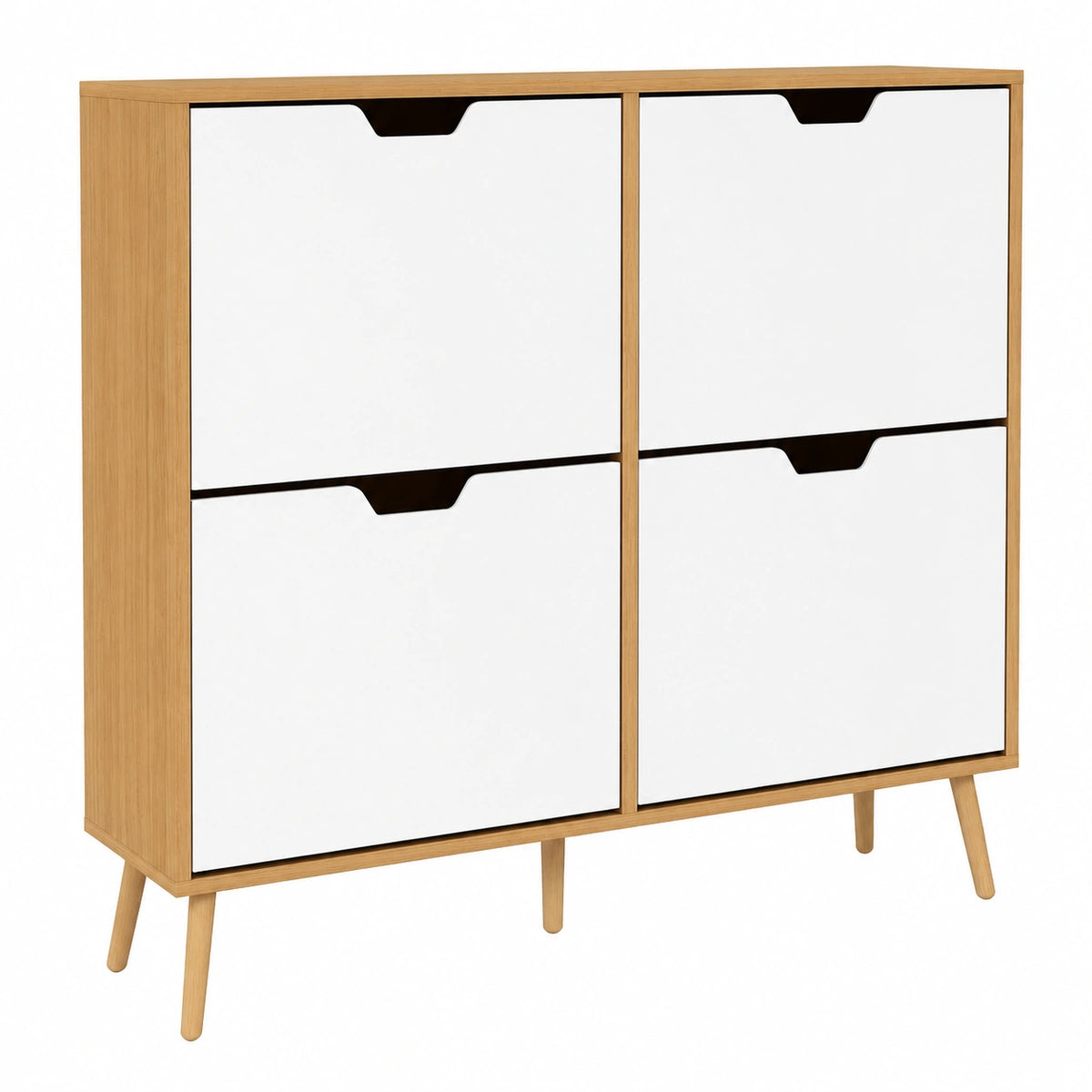 Scarpiera Salvaspazio in Legno con 4 Cassetti Ribaltabili, Ripiani Regolabili per 16 Paia, 95x26x95 cm