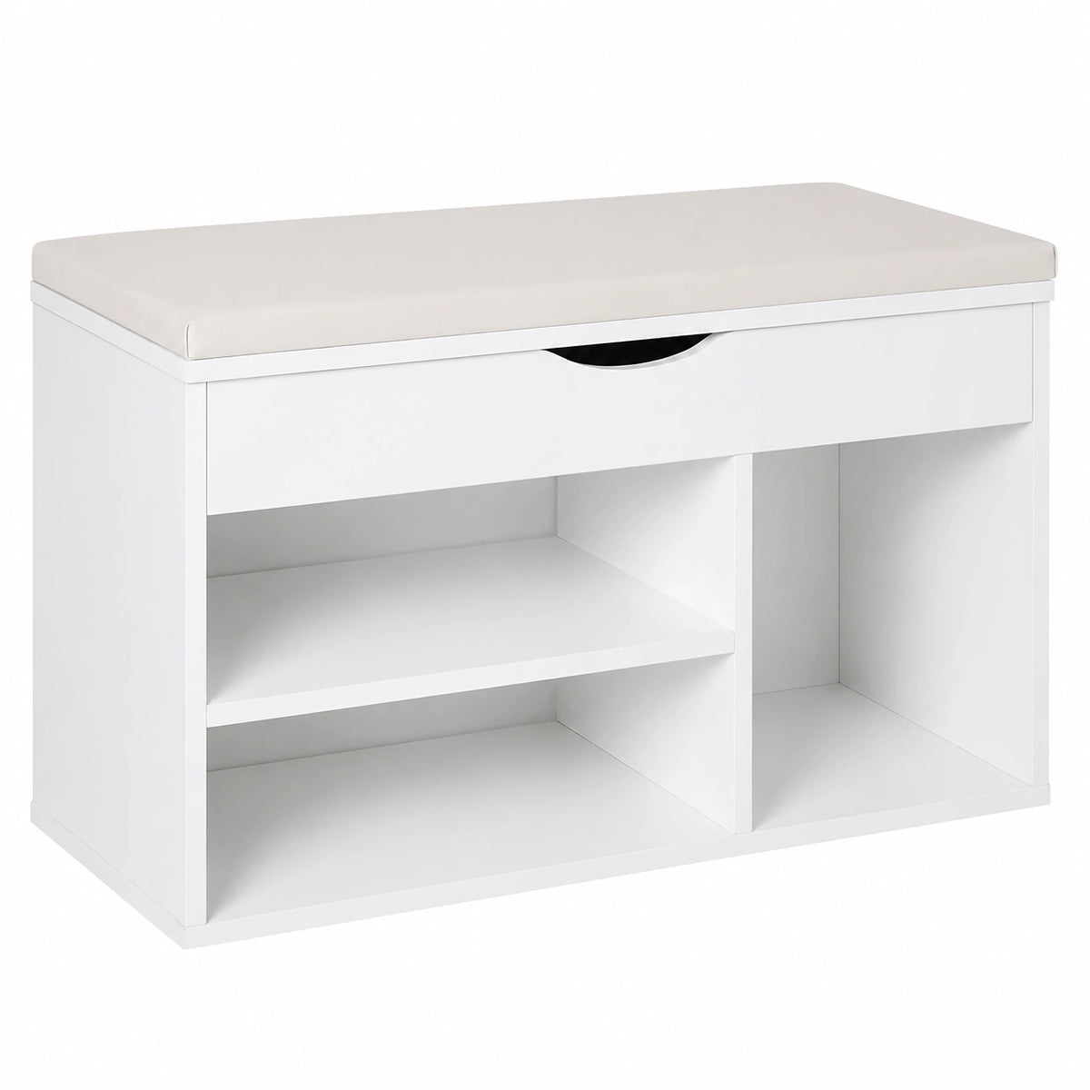 Scarpiera Salvaspazio con Seduta Imbottita e Ripiani, 80x30x47cm, Bianco