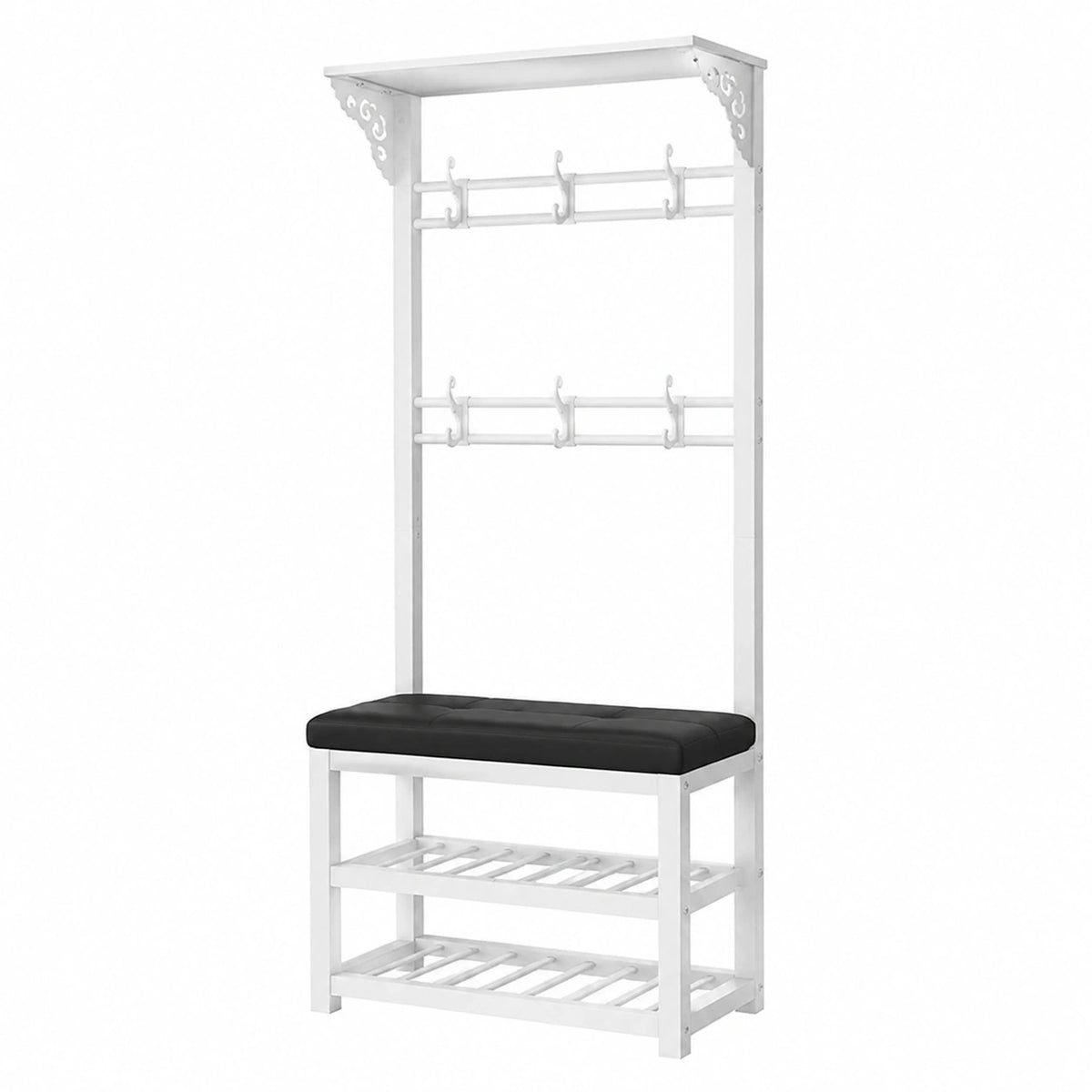 Panca Contenitore Multifunzionale con Ganci e Seduta Imbottita, Scarpiera a 2 Livelli per Casa, Design Moderno in PU Bianco e Nero (100 cm)