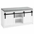 Panca Scarpiera con Vano Contenitore e Ante Scorrevoli Bianca 90x35x46cm