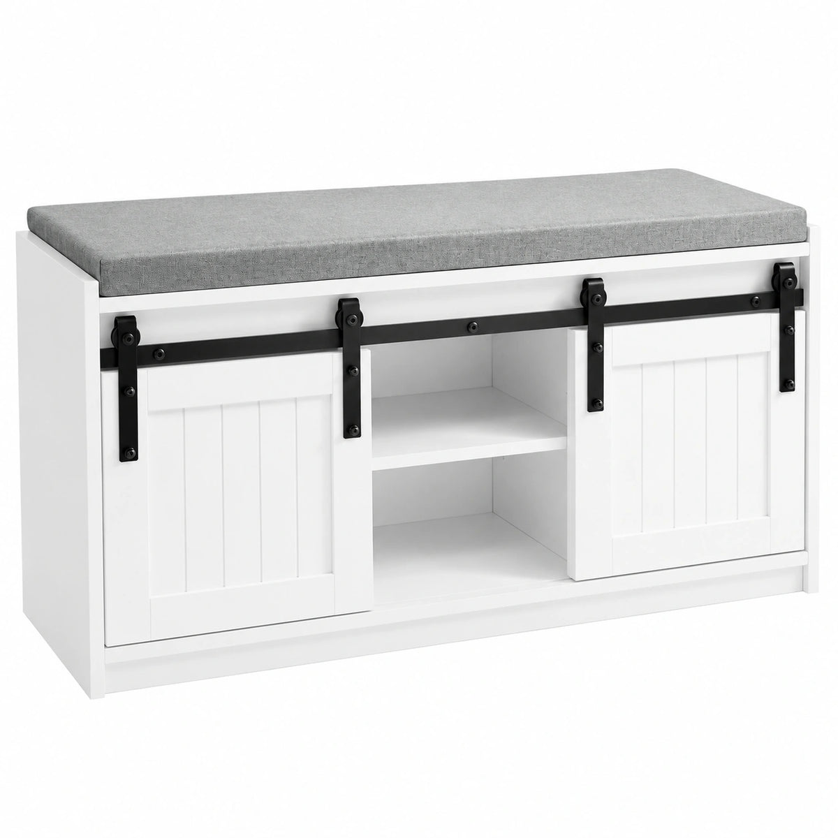 Panca Scarpiera con Vano Contenitore e Ante Scorrevoli Bianca 90x35x46cm