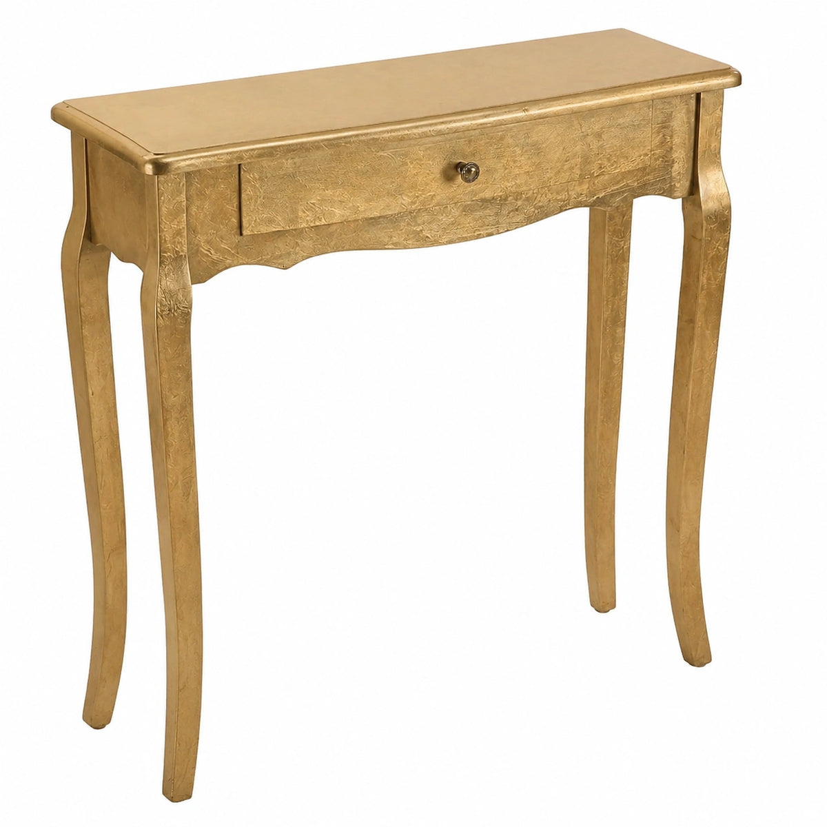 Tavolo Consolle Cagliari in Legno Dorato con Cassetto, 80x30x80 cm