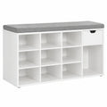 VASAGLE Panca Scarpiera con Cassetto e Ripiani, Seduta Imbottita, Bianco, 104 x 30,5 x 48 cm