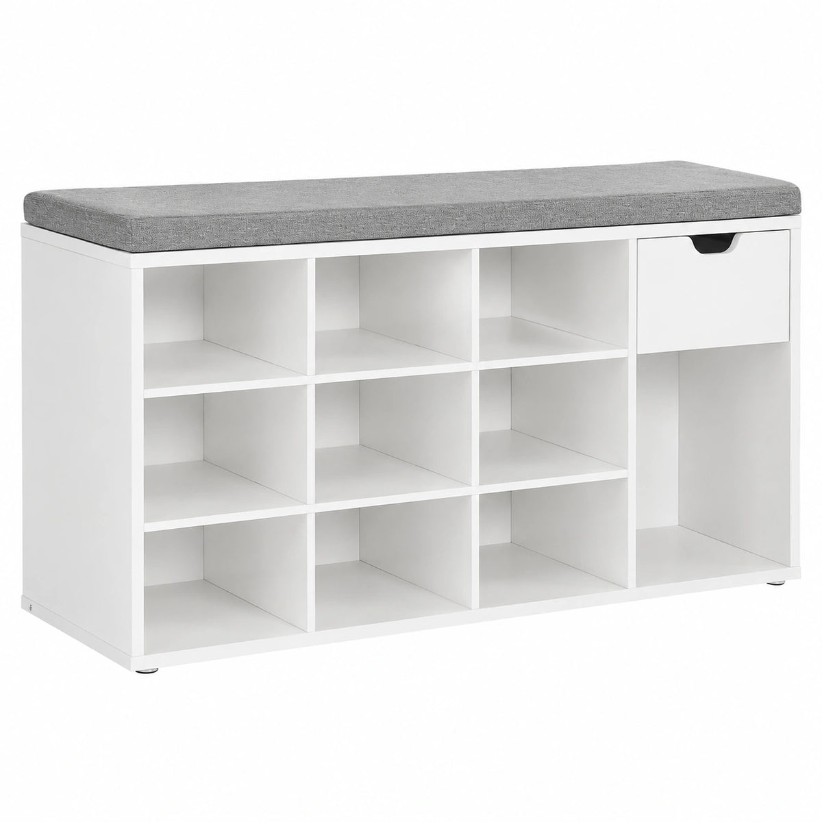 VASAGLE Panca Scarpiera con Cassetto e Ripiani, Seduta Imbottita, Bianco, 104 x 30,5 x 48 cm