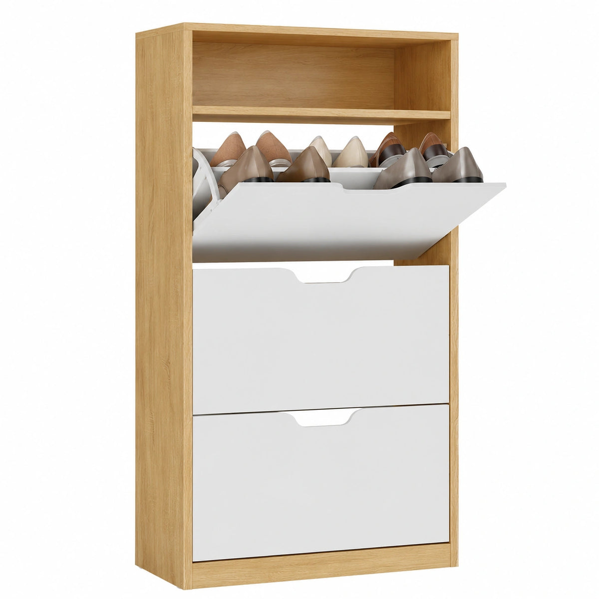 Scarpiera VASAGLE con 2 Scomparti e Ripiani Regolabili, Fino a 18 Paia, Rovere e Bianco, Collezione CUSTOS