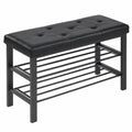 Scarpiera con Panca in Ecopelle e Metallo, 3 Ripiani, 32x81x50 cm, Nero