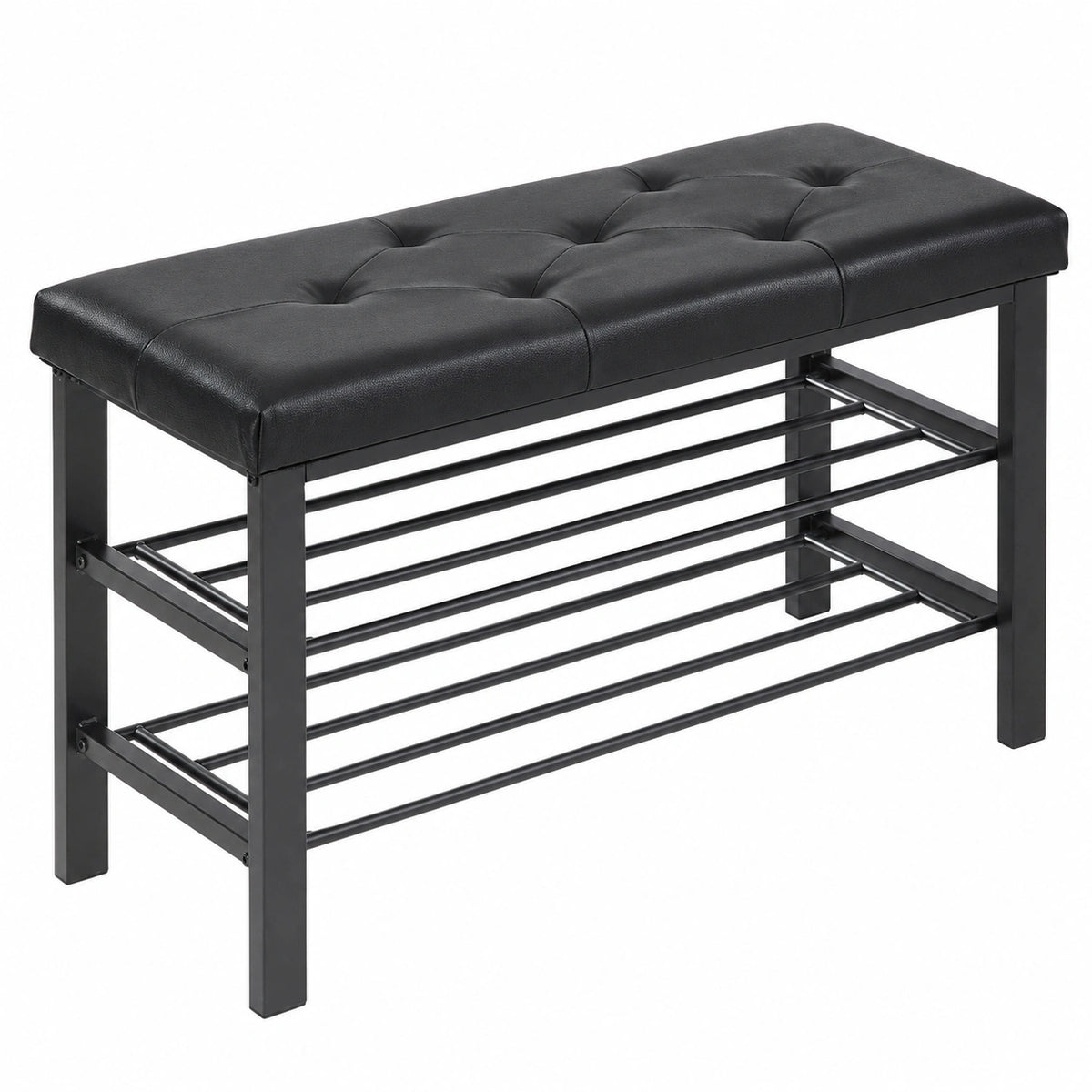 Scarpiera con Panca in Ecopelle e Metallo, 3 Ripiani, 32x81x50 cm, Nero