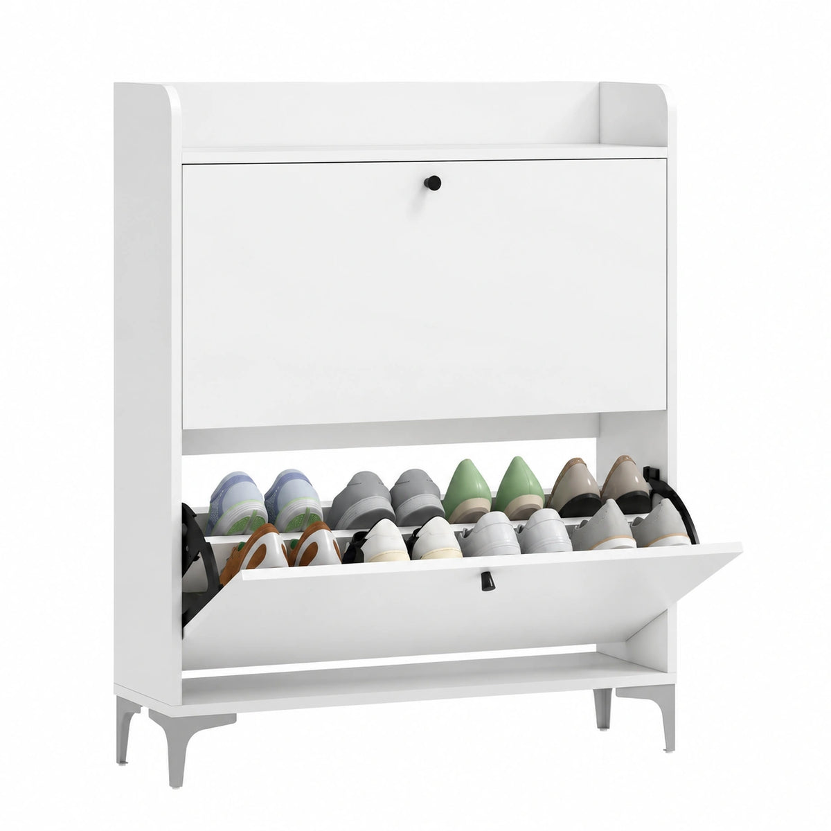 Scarpiera Slim HOMCOM con Ante a Ribalta e Ripiani Regolabili, Porta Scarpe 16 Paia, Bianco