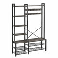 Appendiabiti Multifunzionale con Panca e Scaffali, Design Moderno, Grigio e Nero, 40x120x190 cm