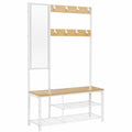 Mobile Ingresso Multifunzionale con Specchio, Ganci e Panca Scarpiera, Rovere e Bianco, 36 x 98 x 185 cm