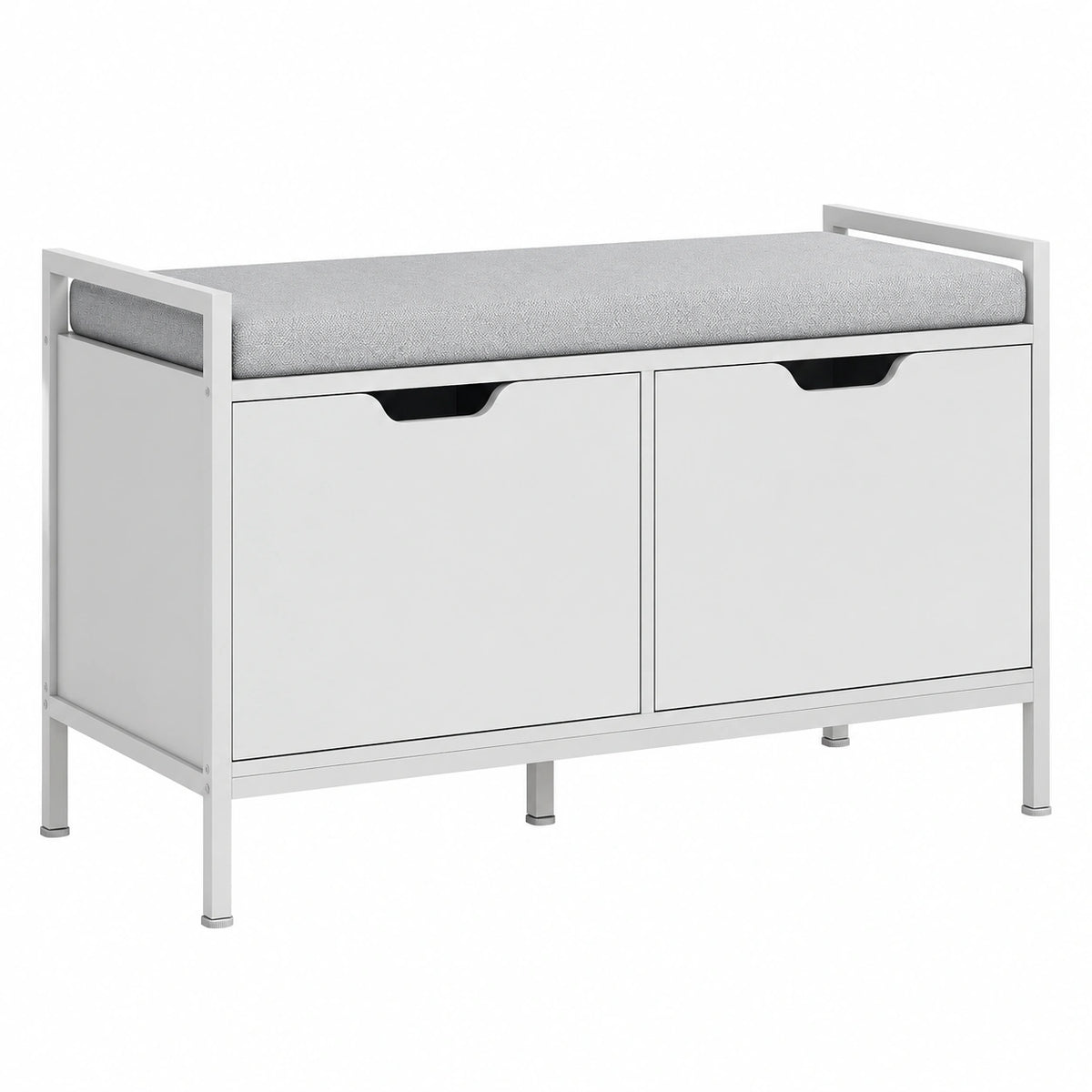 Scarpiera con Panca Imbottita a 2 Scomparti per 4 Paia, Design in Tessuto e Legno, 84x35x50 cm, Bianco